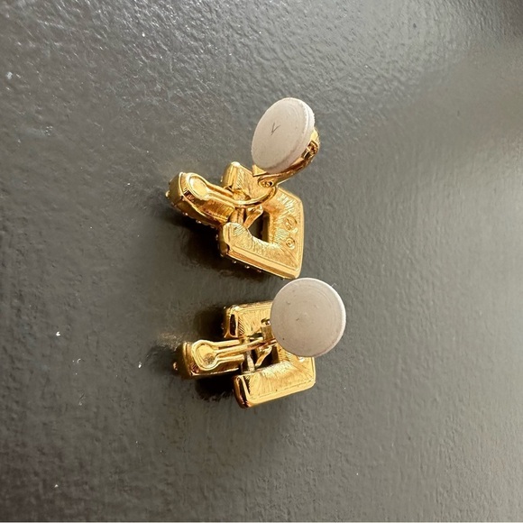 Swarovski Swan Couture Pave Crystal Gold Art Deco Drop Dangle Clip On Earrings - Picture 14 of 16